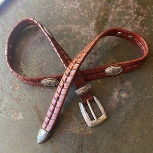 Brighton Brown Leather Braided Belt with Silver Ornate Buckle & Conchas 96407 M